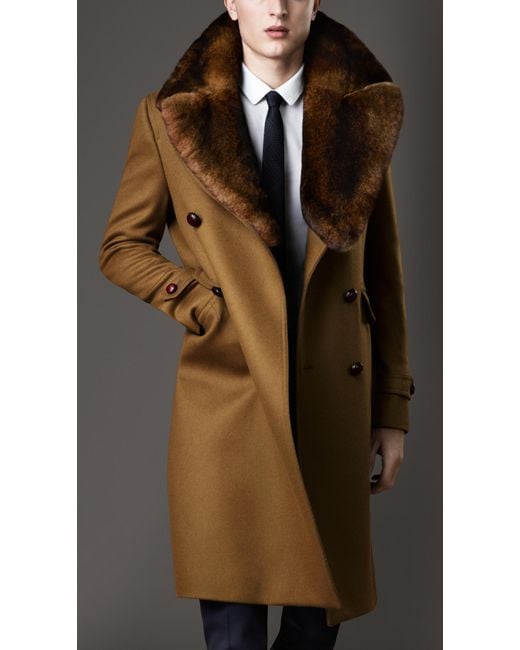 Burberry Brown Rabbit-Fur and Wool Military Coat for men