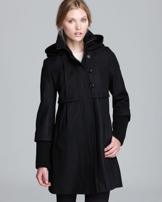 dkny black hooded coat