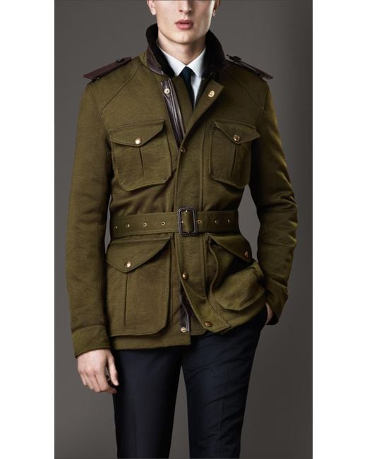 Burberry Green Shearling Collar Field Jacket with Warmer for men