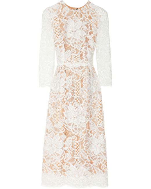 Dolce & Gabbana Lace and Silk-organza Midi Dress in White | Lyst