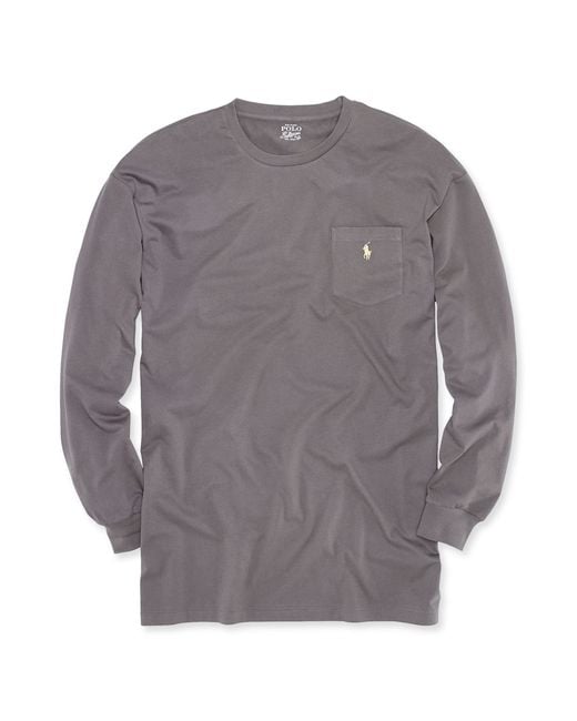 Ralph Lauren Gray Classic-fit Long-sleeve Pocket Crew Neck Cotton Jersey T-shirt for men
