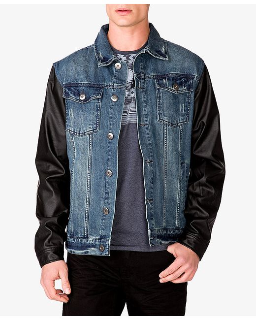 Faux Leather Sleeve Denim Jacket 