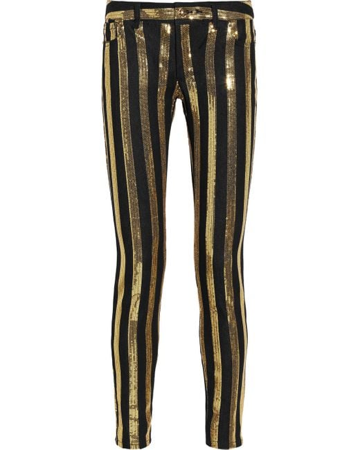 MICHAEL Michael Kors Metallic Sequin Striped Skinny Jeans