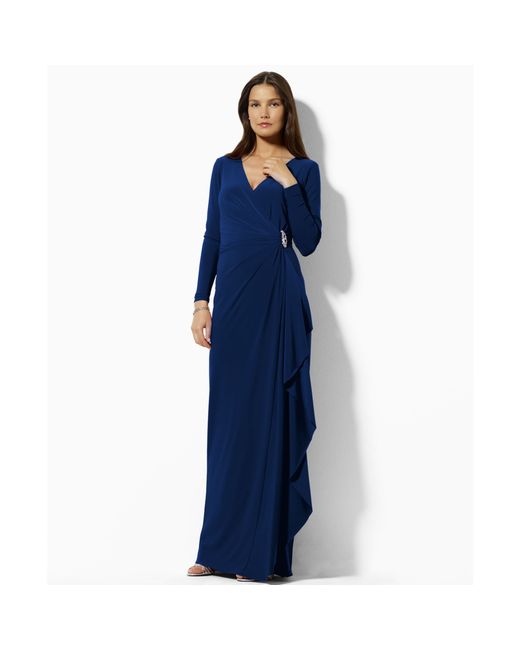 Lauren by Ralph Lauren By Lauren Dress Long Sleeve Evening Gown in Blue |