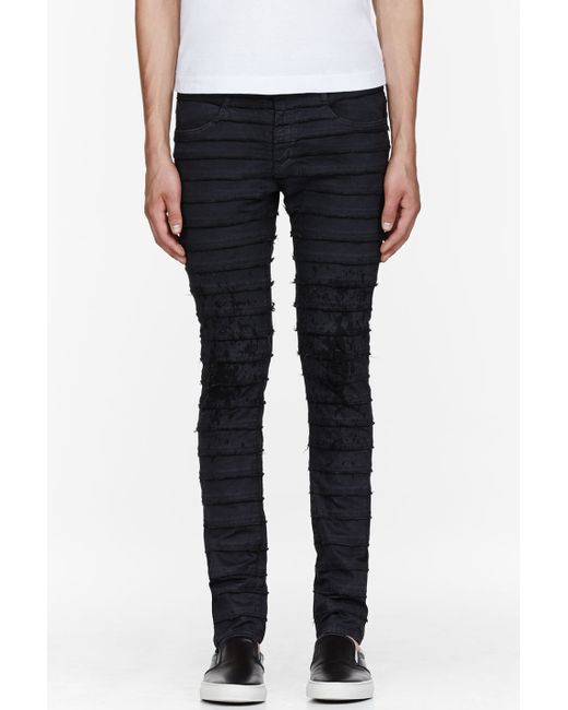 Undercover Black Frayed Strip Jeans for men