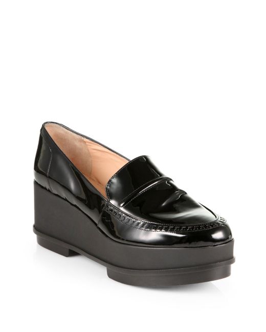 Robert Clergerie Patent Leather Platform Wedge Loafers in Black | Lyst
