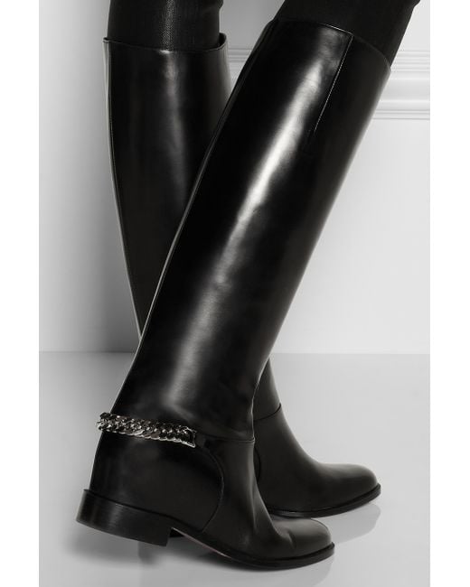 Christian Louboutin Cate Chain Trimmed Leather Riding Boots in