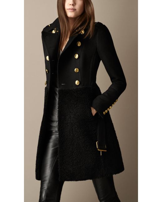 Burberry Black Shearling Skirt Fitted Coat