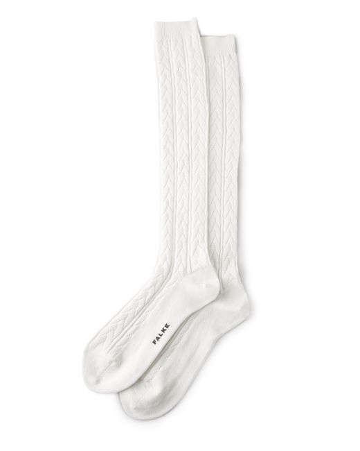 FALKE Striggings Cable Knit Knee High Socks Grey In White Lyst