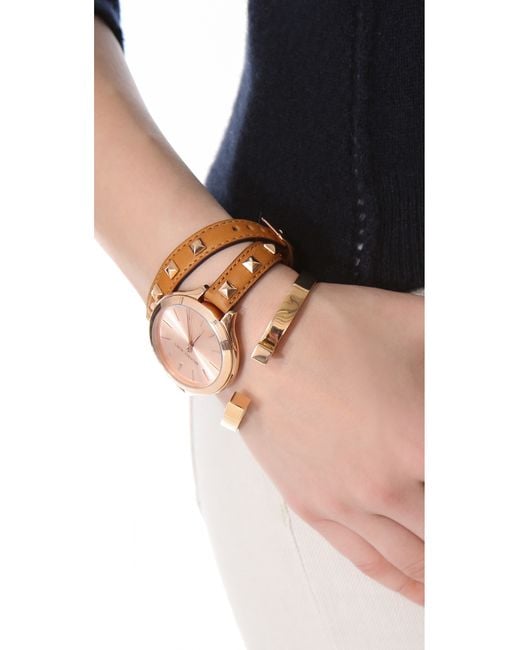 Michael Kors Pyramid Runway Double Wrap Watch in Brown | Lyst