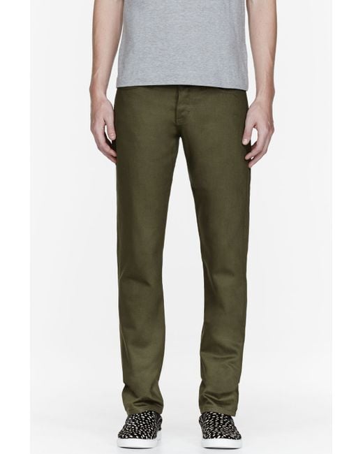 Naked & Famous Green Olive Selvedge Weird Guy Chino Jeans for men