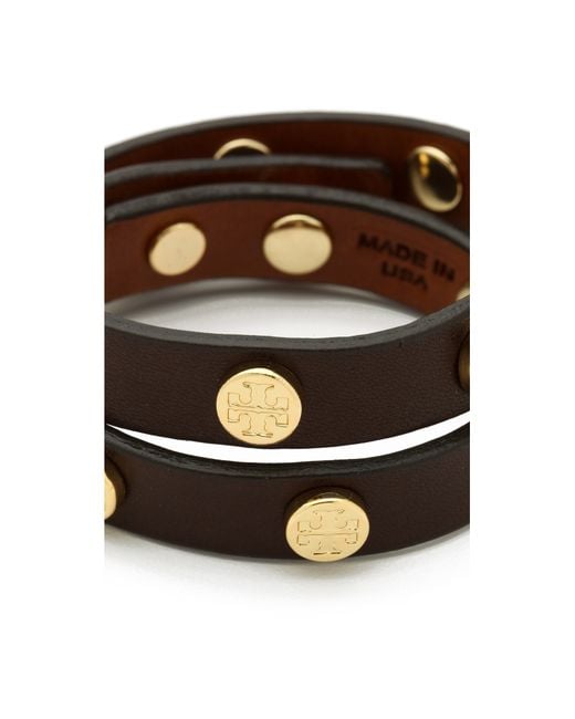 Tory Burch Double Wrap Logo Leather Bracelet - Brown