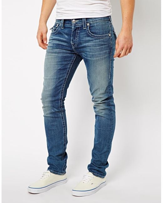 True Religion Blue Zach Jeans Slim Fit Flap Pocket Shortfuse Wash for men