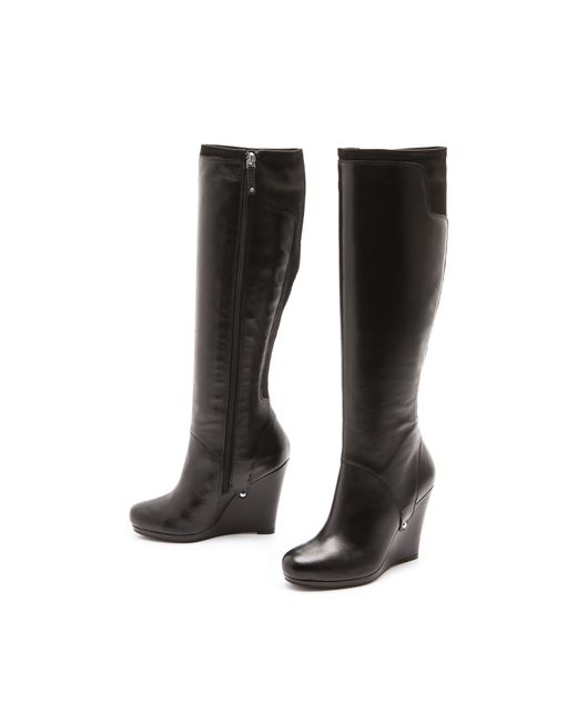 DKNY Nadia Stretch Back Wedge Boots in Black | Lyst