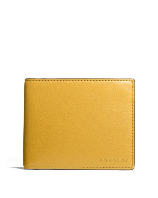 COACH Yellow Bleecker Slim Billfold ID Wallet in Leather for men