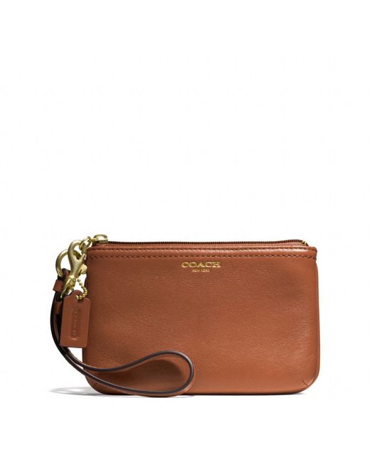 COACH Brown Small Wristlet in Leather