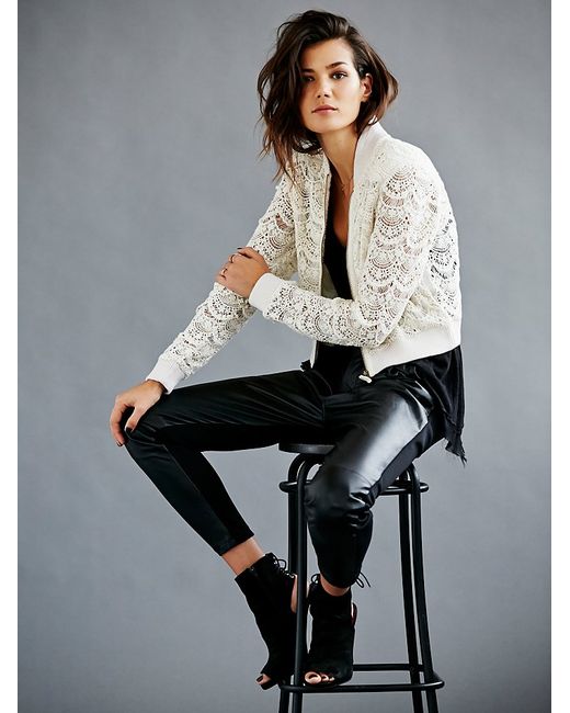 Free People White Womens Lace Bomber Jacket