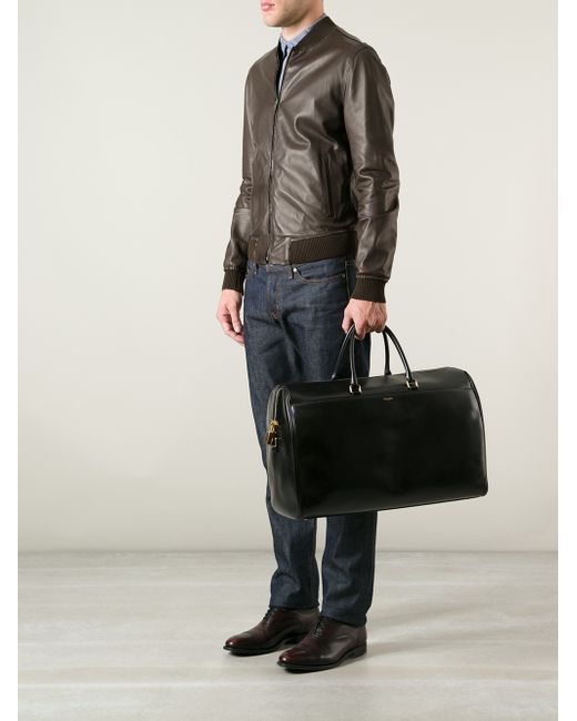 Saint Laurent Brown Monogram Leather Holdall Bag for Men Mens Bags Gym bags and sports bags 