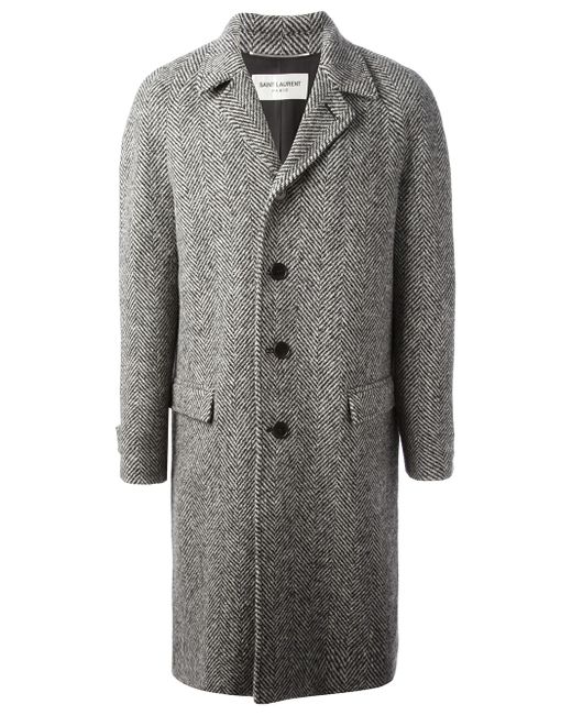 Saint Laurent Gray Herringbone Boxy Overcoat for men