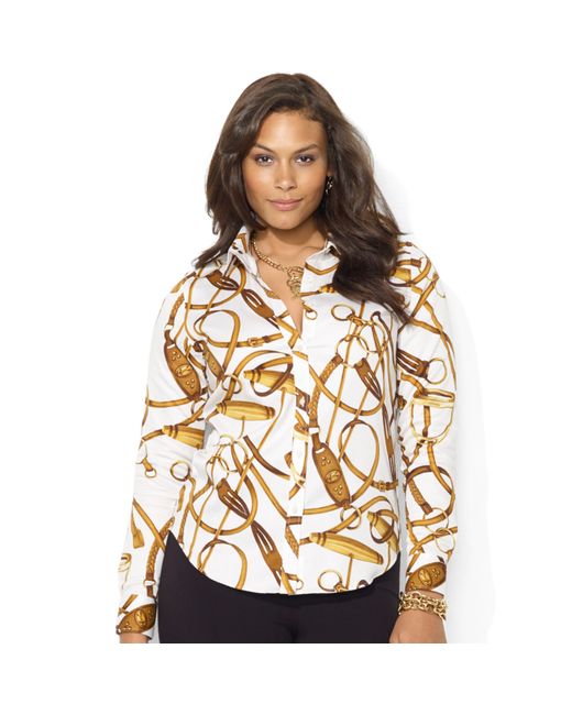 Lauren by Ralph Lauren White Long-sleeve Equestrian-print Shirt