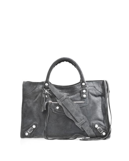 Balenciaga Suede Marble Stud City Bag in Grey (Gray) | Lyst