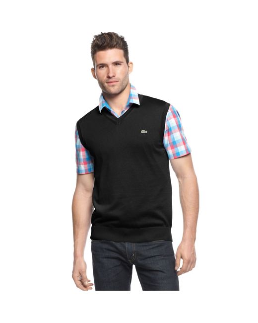 Lacoste V Neck Cotton Sweater Vest in 