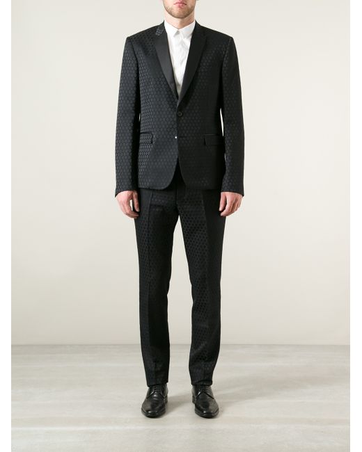 Just Cavalli Black Devore Diamond Pattern Suit for men