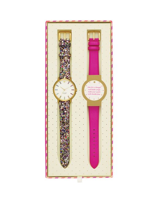 kate spade new york Multicolor Multi Glitter Interchangeable Strap Watch Gift Set 