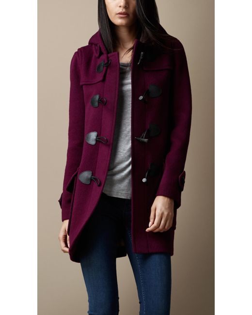 Burberry Purple Wool Fitted Duffle Coat