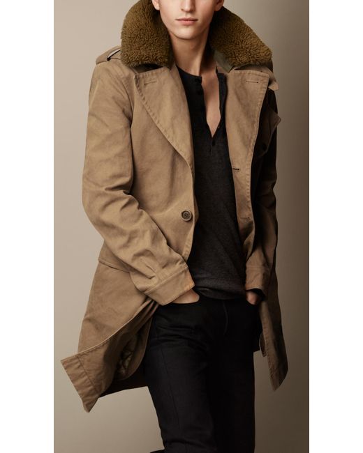 Burberry Brown Shearling Collar Heritage Trench Coat for men