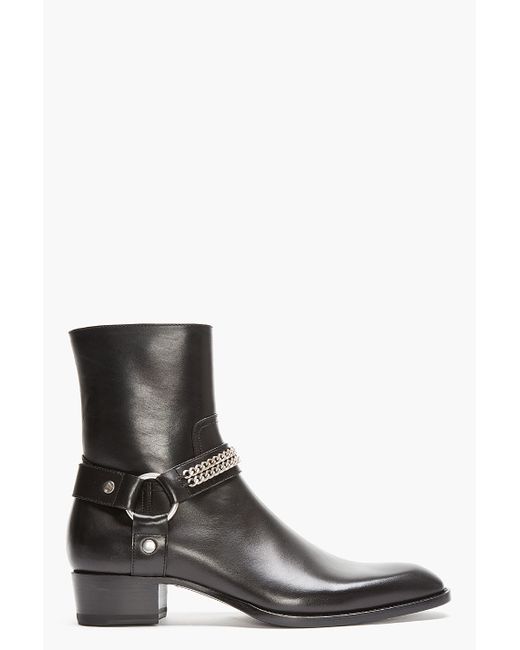 Saint Laurent Black Leather Chain and Zip Boots for men
