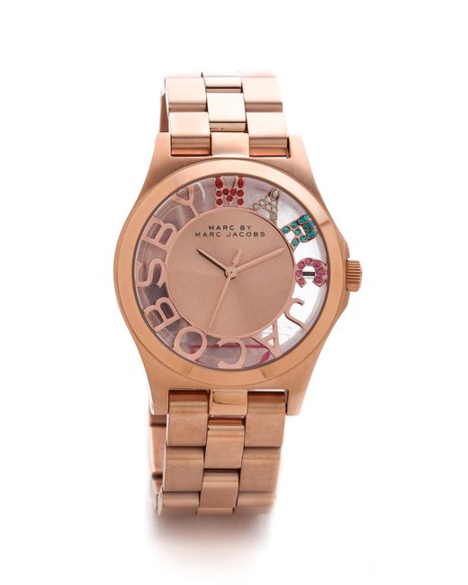 Marc By Marc Jacobs Pink Henry Skeleton Glitz Watch