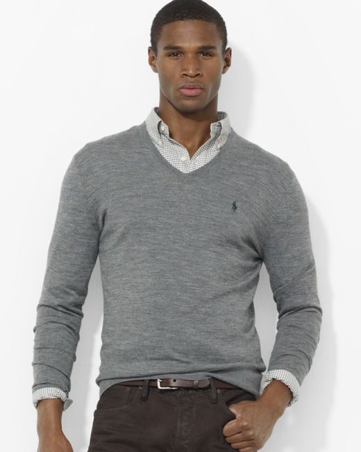 ralph lauren v neck jumper grey