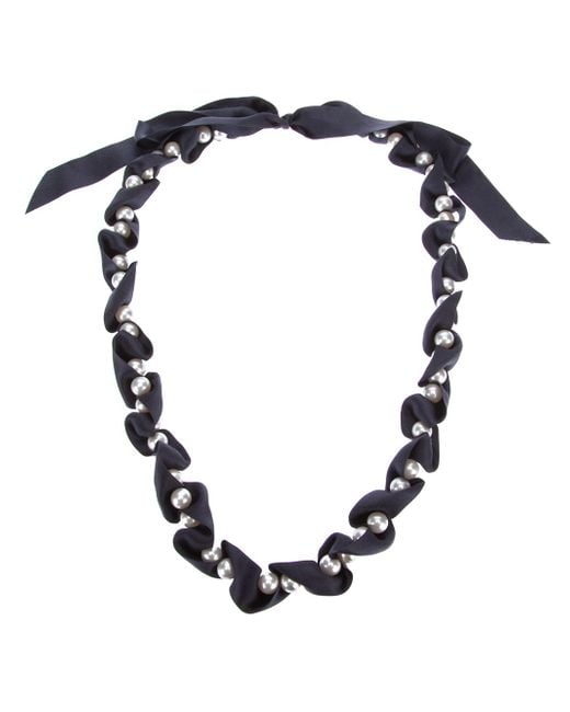 Lanvin White Pearl and Ribbon Necklace
