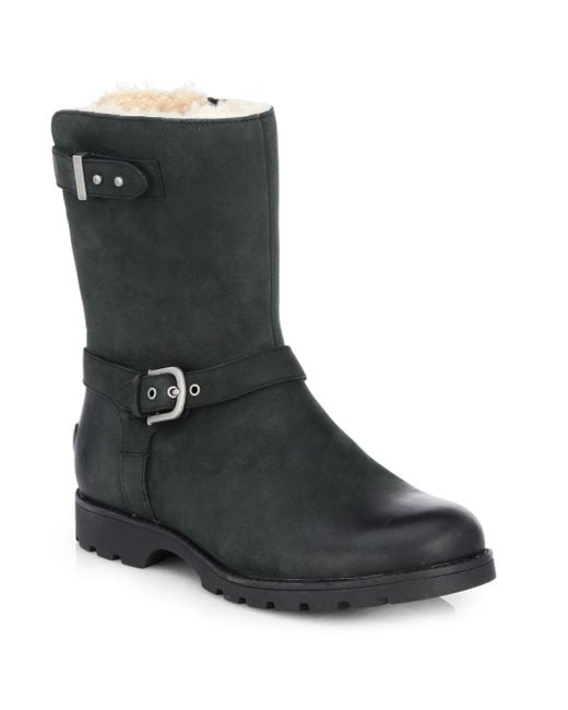 UGG Grandle Leather Motorcycle Boots in Black | Lyst