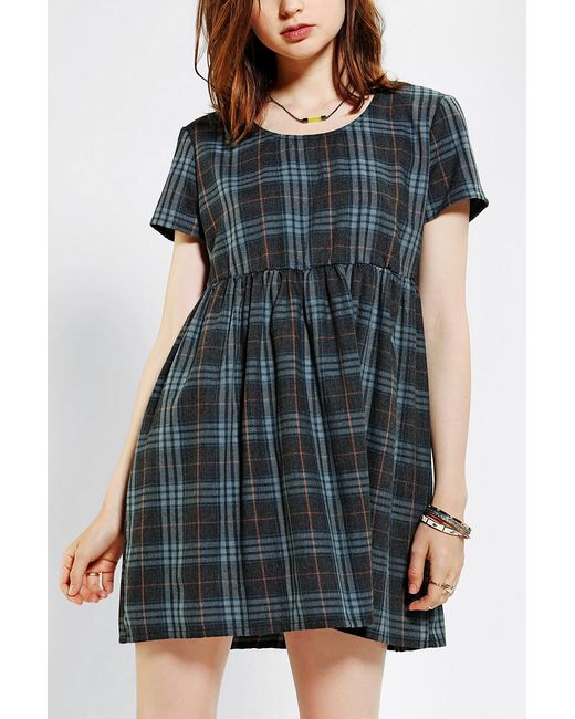 Urban Outfitters Blue Bycorpus Plaid Babydoll Dress