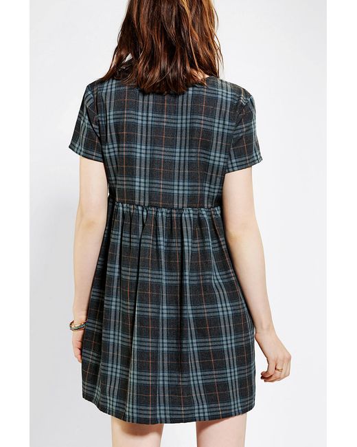 blue plaid dress urban outfitters UO Tie-Front Plaid Mini Dress