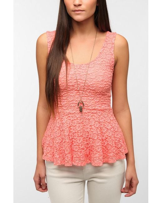 Urban Outfitters Pink Pins and Needles Daisy Lace Peplum Tank Top