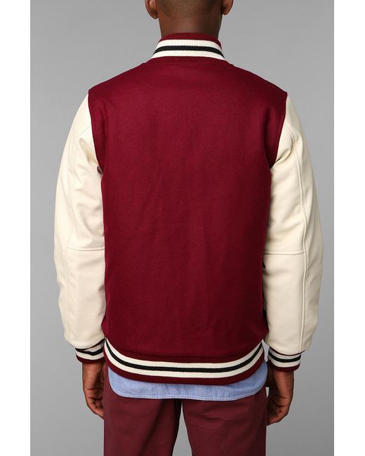 Urban Outfitters Red Stussy Worldwide Letterman Jacket for men
