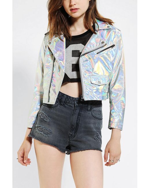 Urban Outfitters Blue Cult By Lip Service Hologram Moto Jacket