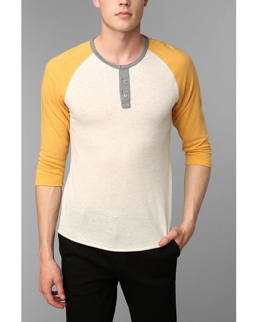 Alternative Apparel Yellow 3/4-Sleeve Two-Tone Henley Tee for men