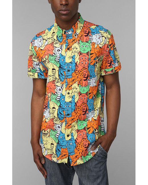 Urban Outfitters Orange Shirts For All My Friends Weird Kitty Buttondown Shirt for men