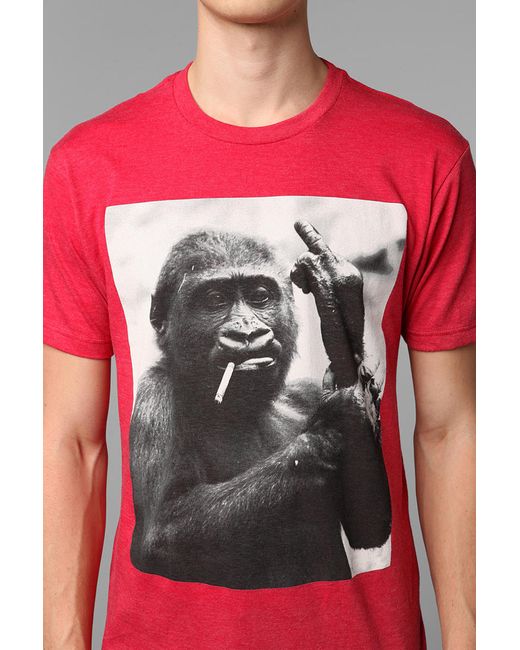 Urban Outfitters Red Fun Artists Middle Finger Ape Tee for men