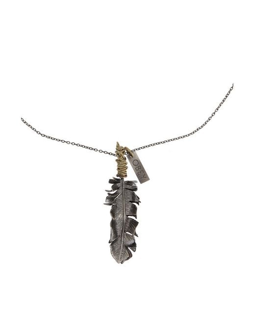 Urban Outfitters Metallic Obey Two Feather Necklace for men