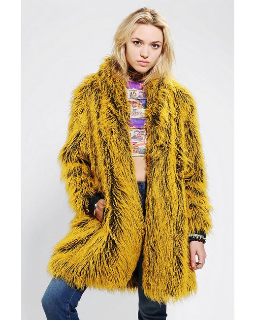 Urban Outfitters Yellow Bitching Junkfood Nocolette Shaggy Faux Fur Coat