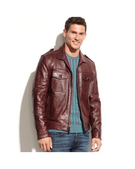 Kenneth Cole Washed Leather Jacket in Oxblood (Purple) for Men | Lyst