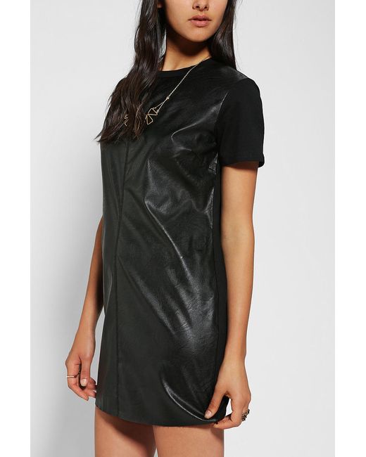 knee length dresses for ladies Leather Strapless Mini Tube Dress - Black main image 1