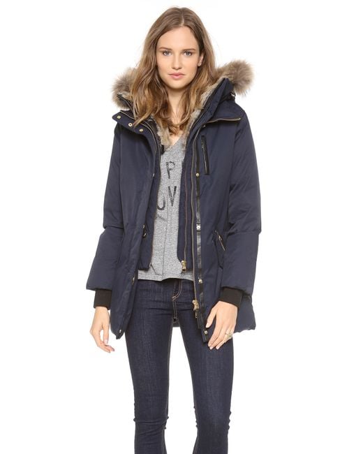 Mackage Harlin Mid Length Winter Down Coat With Fur Trim In Ink in Blue