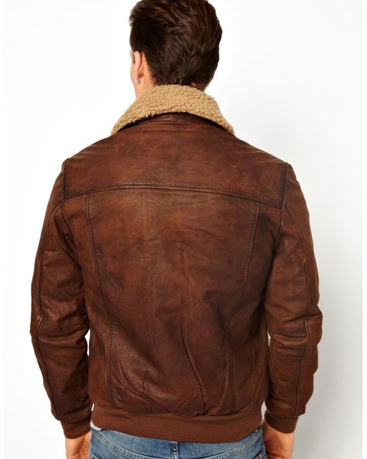 ASOS Wrangler Leather Jacket Sherpa 