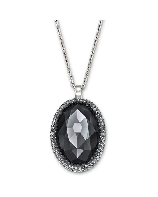 Swarovski Metallic Palladiumplated Black Crystal Oval Pendant Necklace